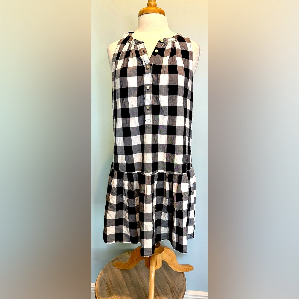 Loft Navy and White Gingham Sleeveless Dress Size medium